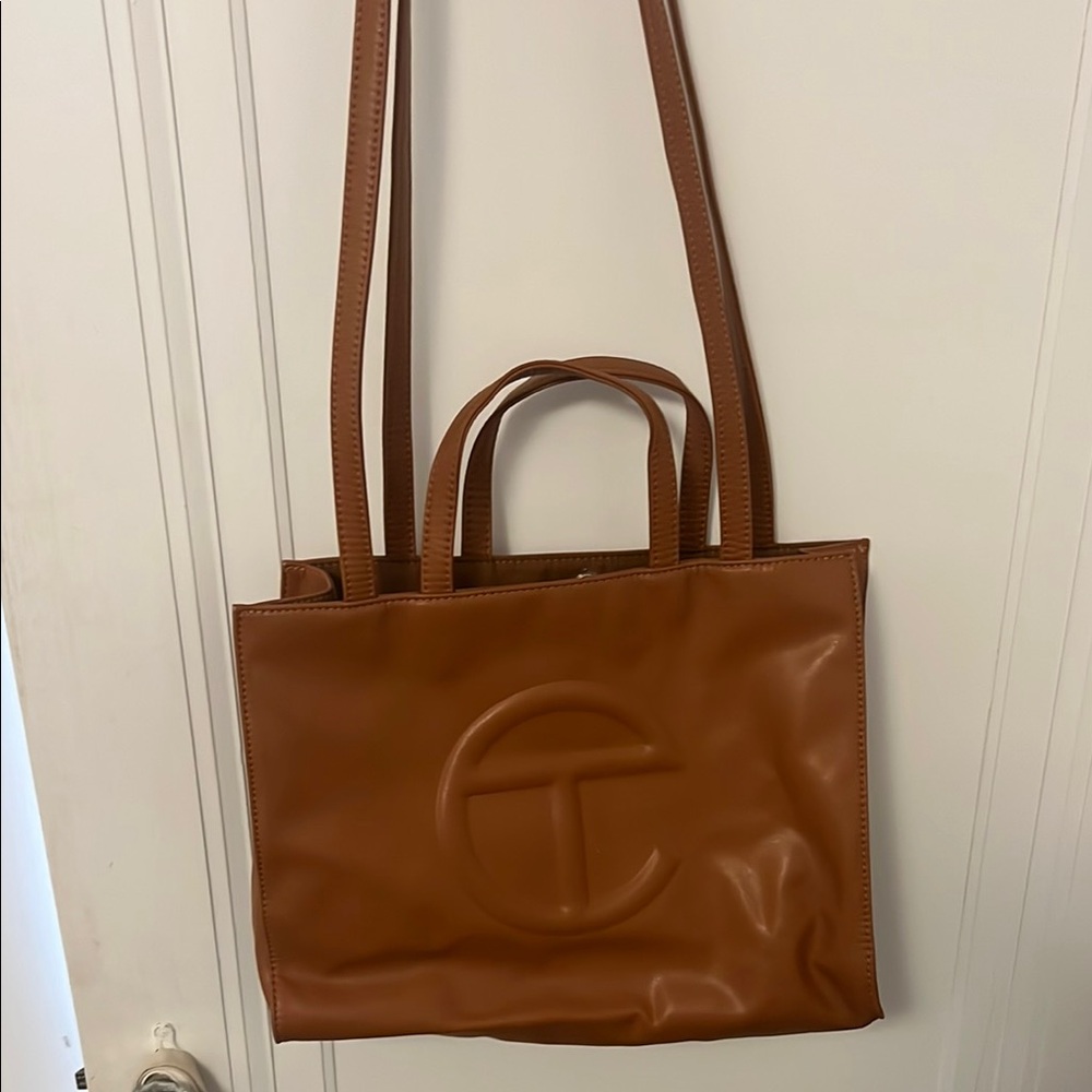 Telfar Brown Vegan Leather Tote with Embossed Logo